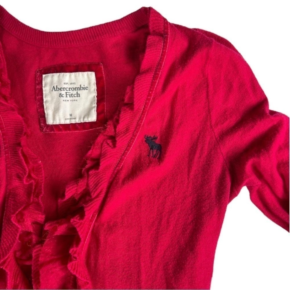 Abercrombie &Fitch vintage Y2K 00s ruffel hem long sleeve cardigan w/ 2 pockets
